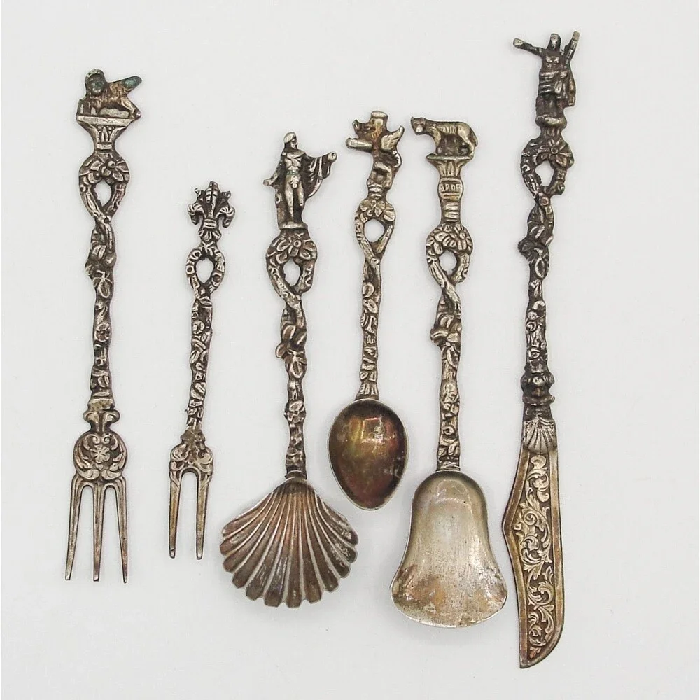 Vintage Candlelight Silver Italy 6 Piece Miniature Appetizer Hostess Set Boxed